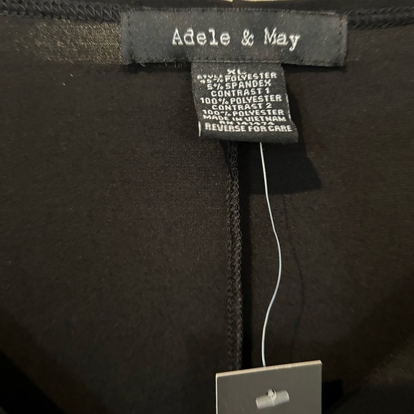 NWOT Adele & May Black Knit Top with Chiffon Short Sleeves Floral Tie - Picture 3 of 11